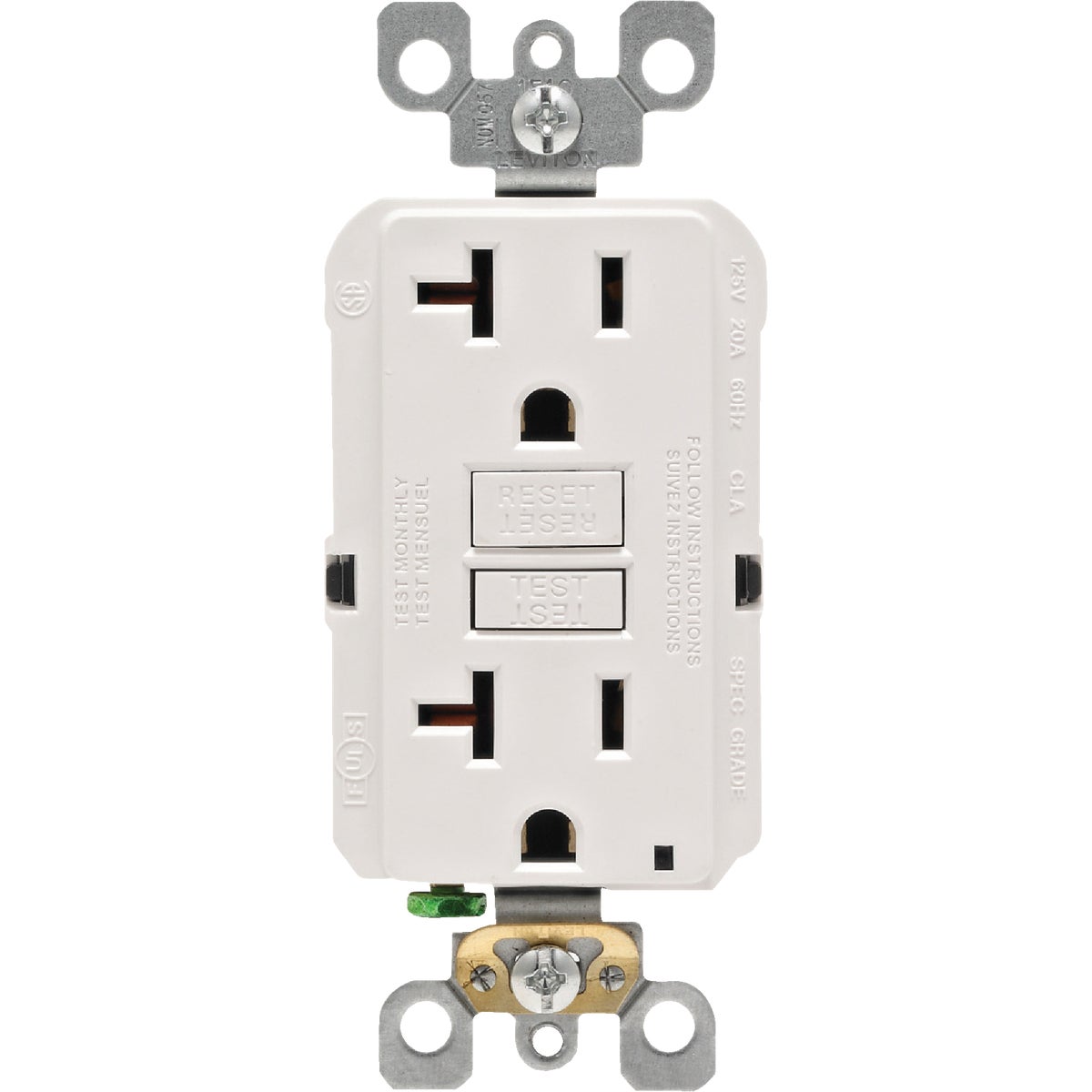 Leviton SmartlockPro Self-Test 20A White Commercial Grade Rounded Corner 5-20R GFCI Outlet