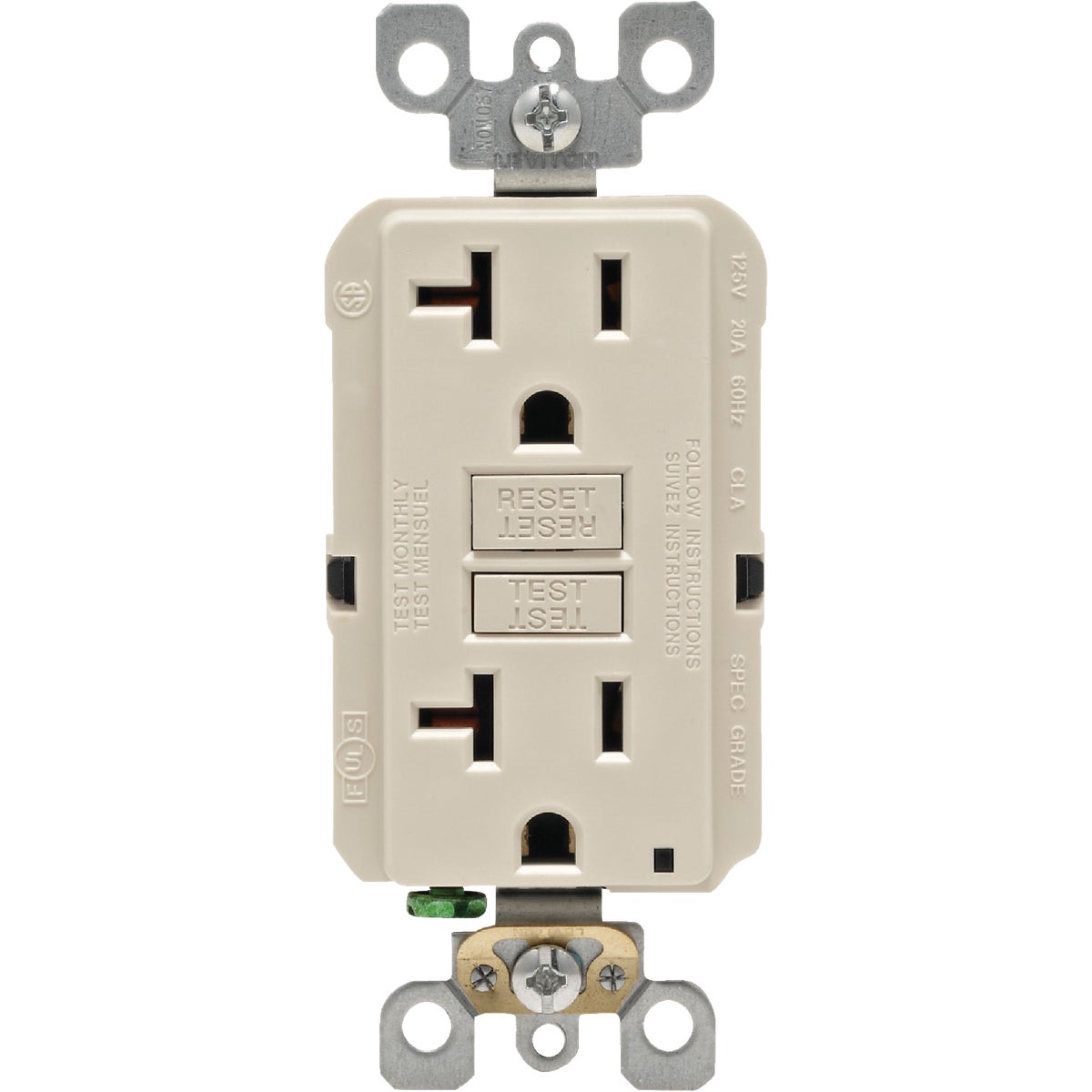 Leviton SmartlockPro Self-Test 20A Light Almond Commercial Grade Rounded Corner 5-20R GFCI Outlet