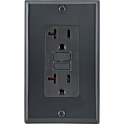 Leviton SmartlockPro Self-Test 20A Black Commercial Grade 5-20R GFCI Outlet with Wall Plate