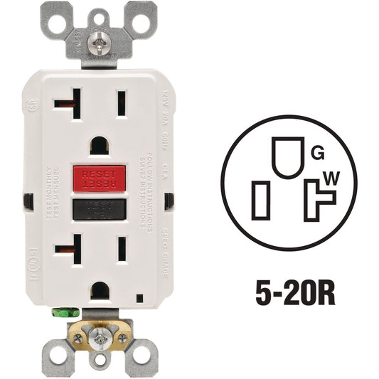 Leviton SmartlockPro Self-Test 20A White Commercial Grade 5-20R GFCI Outlet