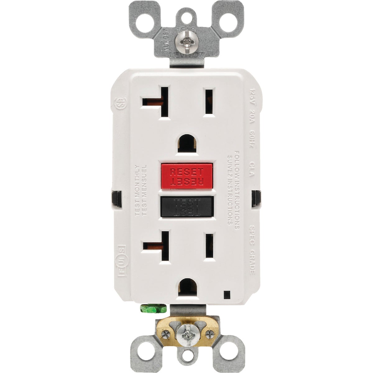 Leviton SmartlockPro Self-Test 20A White Commercial Grade 5-20R GFCI Outlet