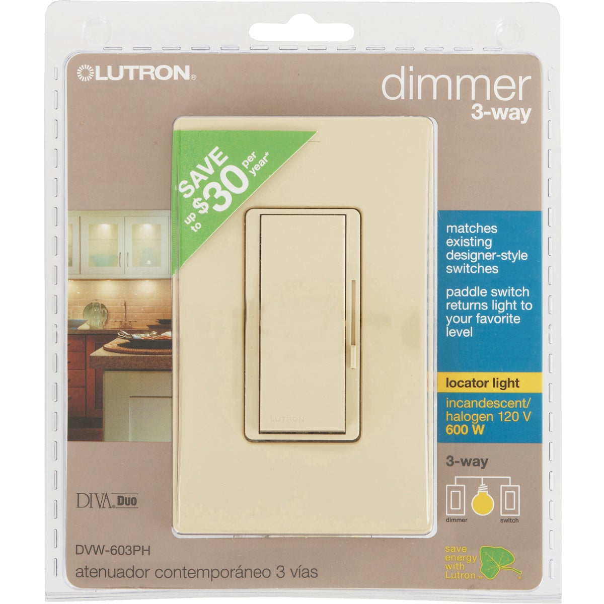 Lutron Diva Incandescent Ivory Slide Dimmer Switch