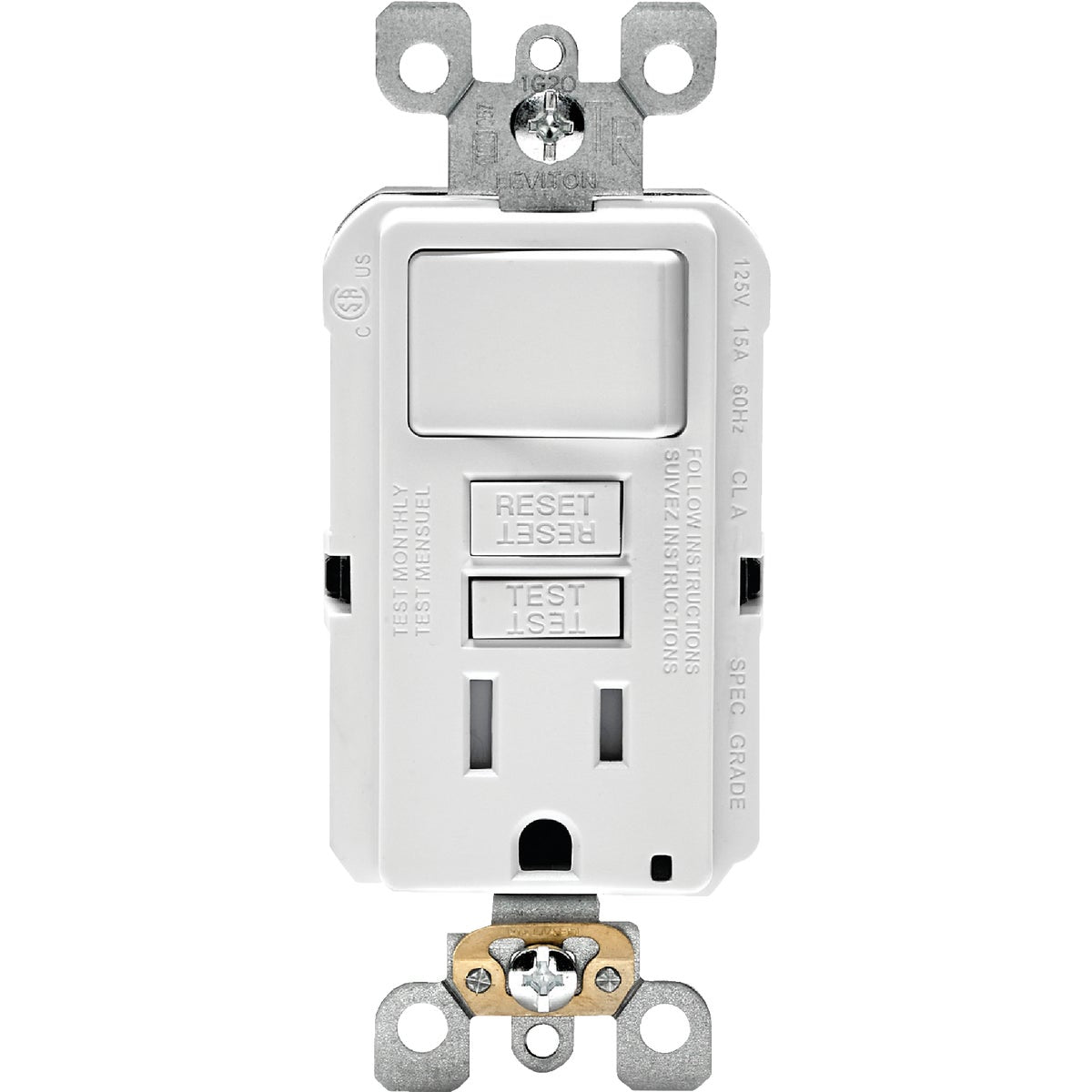 Leviton White 15A Self-Test Tamper Resistant GFCI Switch & Outlet Combination With Wallplate