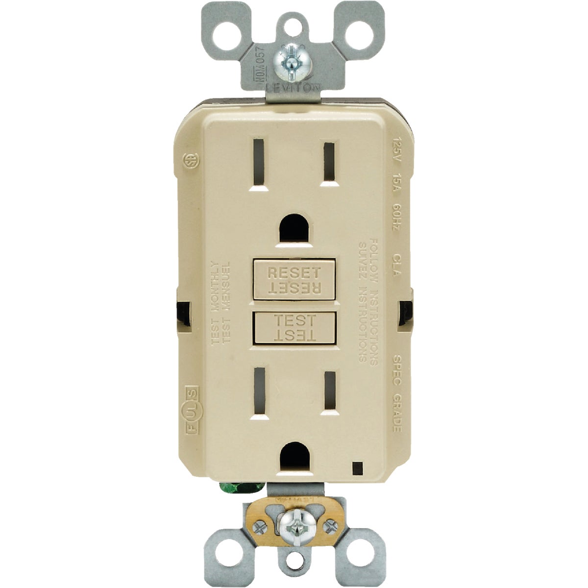 Leviton SmartlockPro Self-Test 15A Ivory Commercial Grade Tamper Resistant 5-15R GFCI Outlet