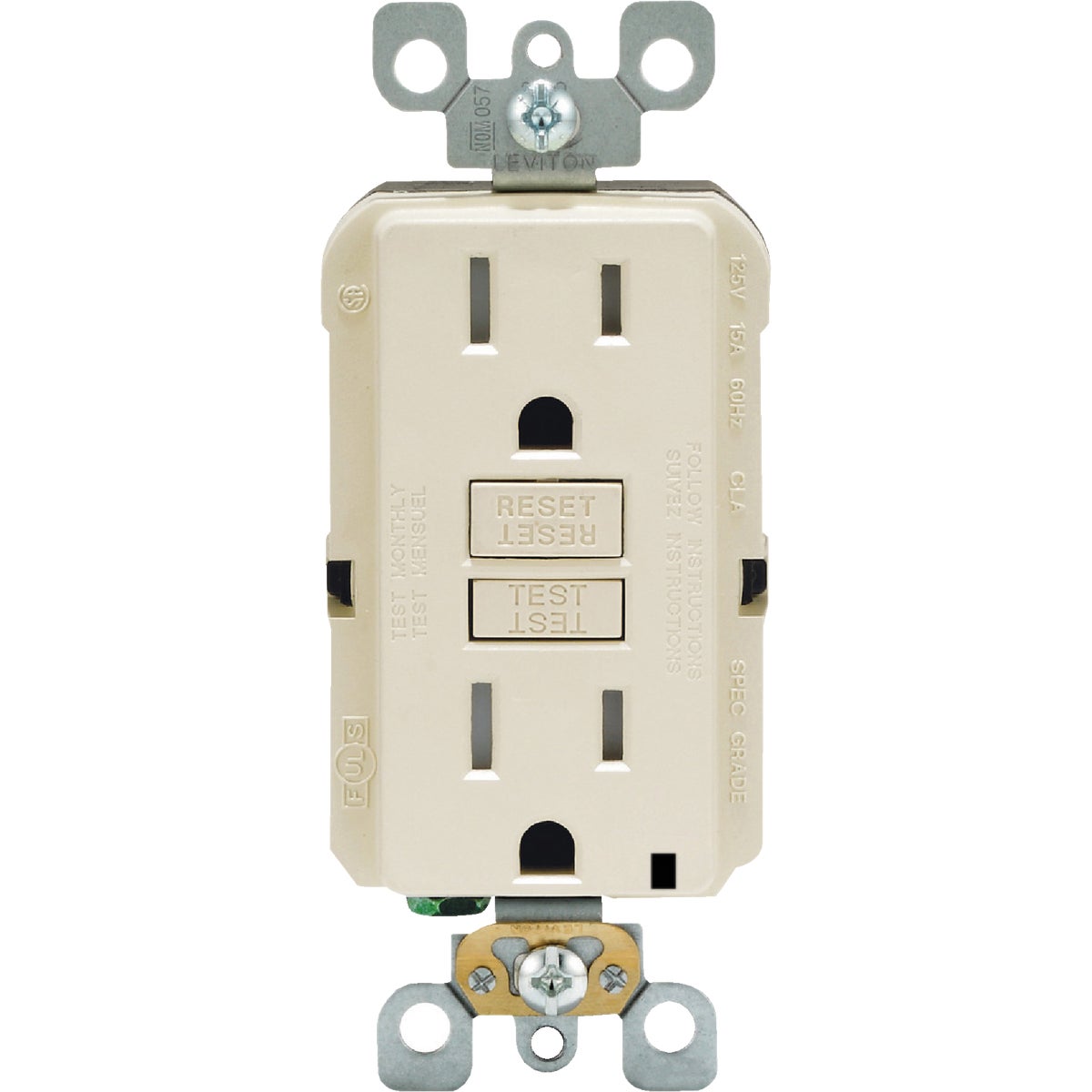 Leviton SmartlockPro Self-Test 15A Light Almond Commercial Grade Tamper Resistant 5-15R GFCI Outlet