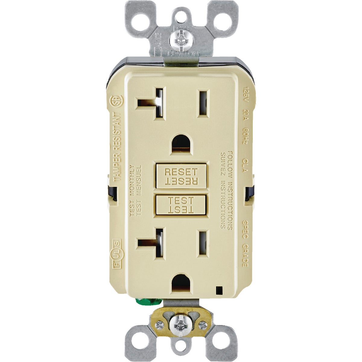 Leviton SmartlockPro Self-Test 20A Ivory Commercial Grade Tamper Resistant 5-20R GFCI Outlet