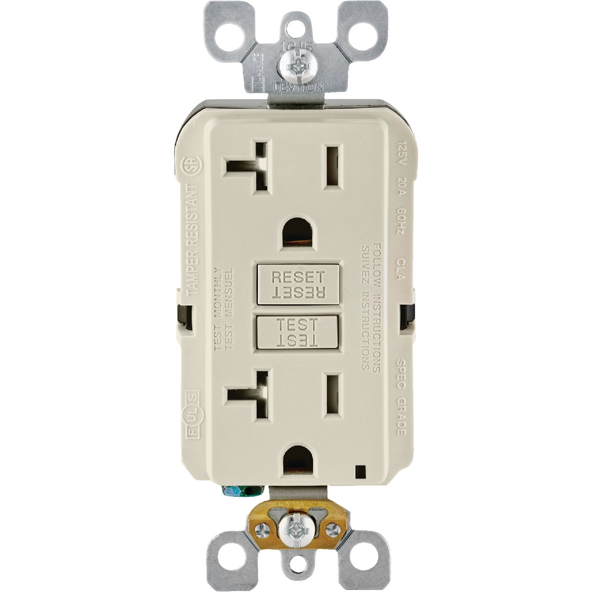 Leviton SmartlockPro Self-Test 20A Light Almond Commercial Grade Tamper Resistant 5-20R GFCI Outlet