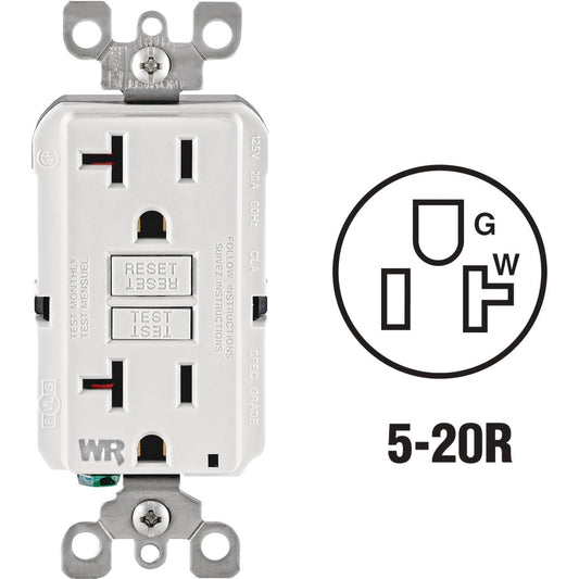 Leviton SmartlockPro Self-Test 20A White Residential Grade Tamper & Weather Resistant 5-20R GFCI Outlet