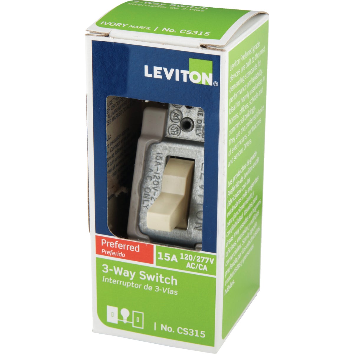 Leviton Toggle Ivory 15A Grounding Quiet 3-Way Switch