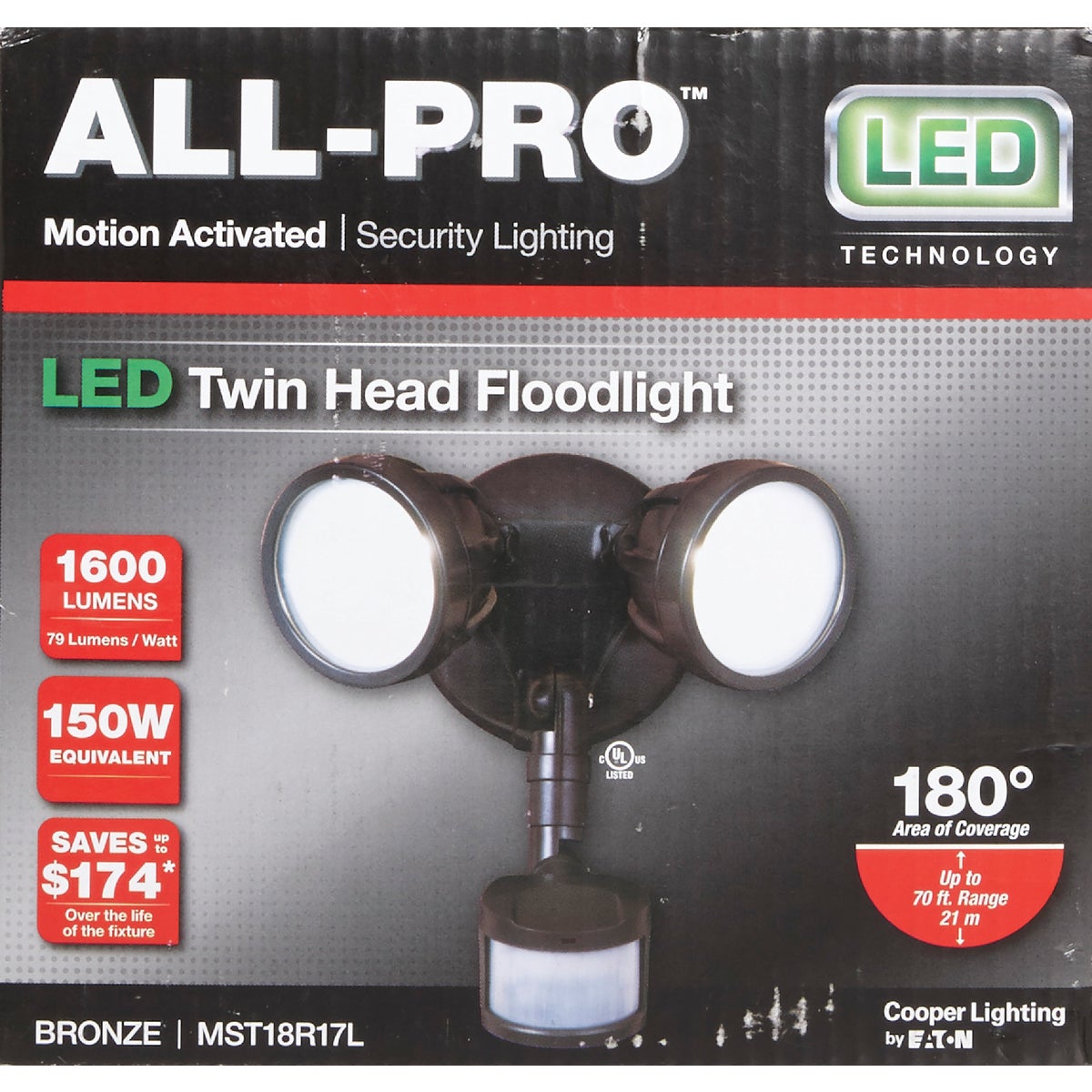 All-Pro Bronze Motion Sensing Dusk To Dawn LED Floodlight Fixture