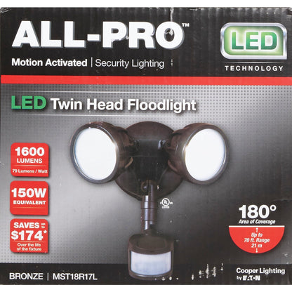 All-Pro Bronze Motion Sensing Dusk To Dawn LED Floodlight Fixture
