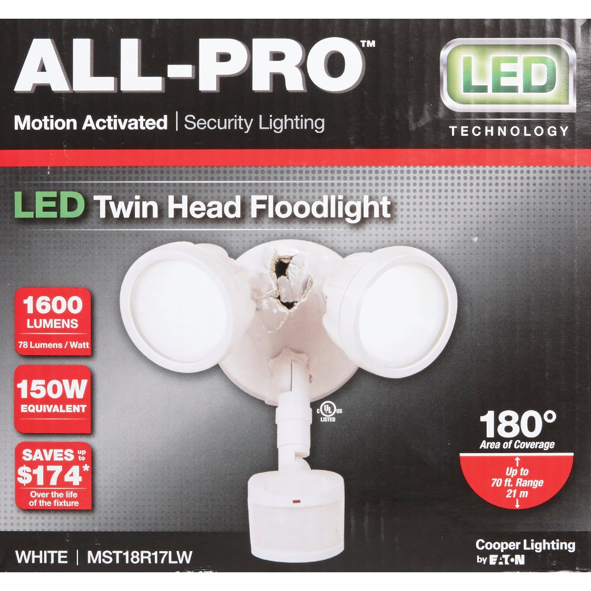 All-Pro White Motion Sensing Dusk To Dawn LED Floodlight Fixture