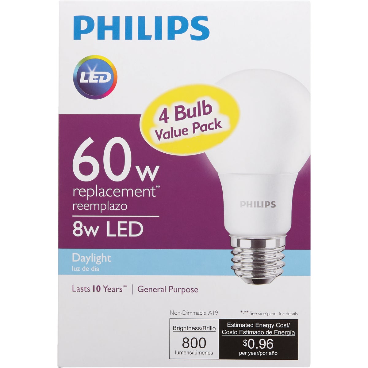 Philips 60W Equivalent Daylight A19 Medium LED Light Bulb (4-Pack)