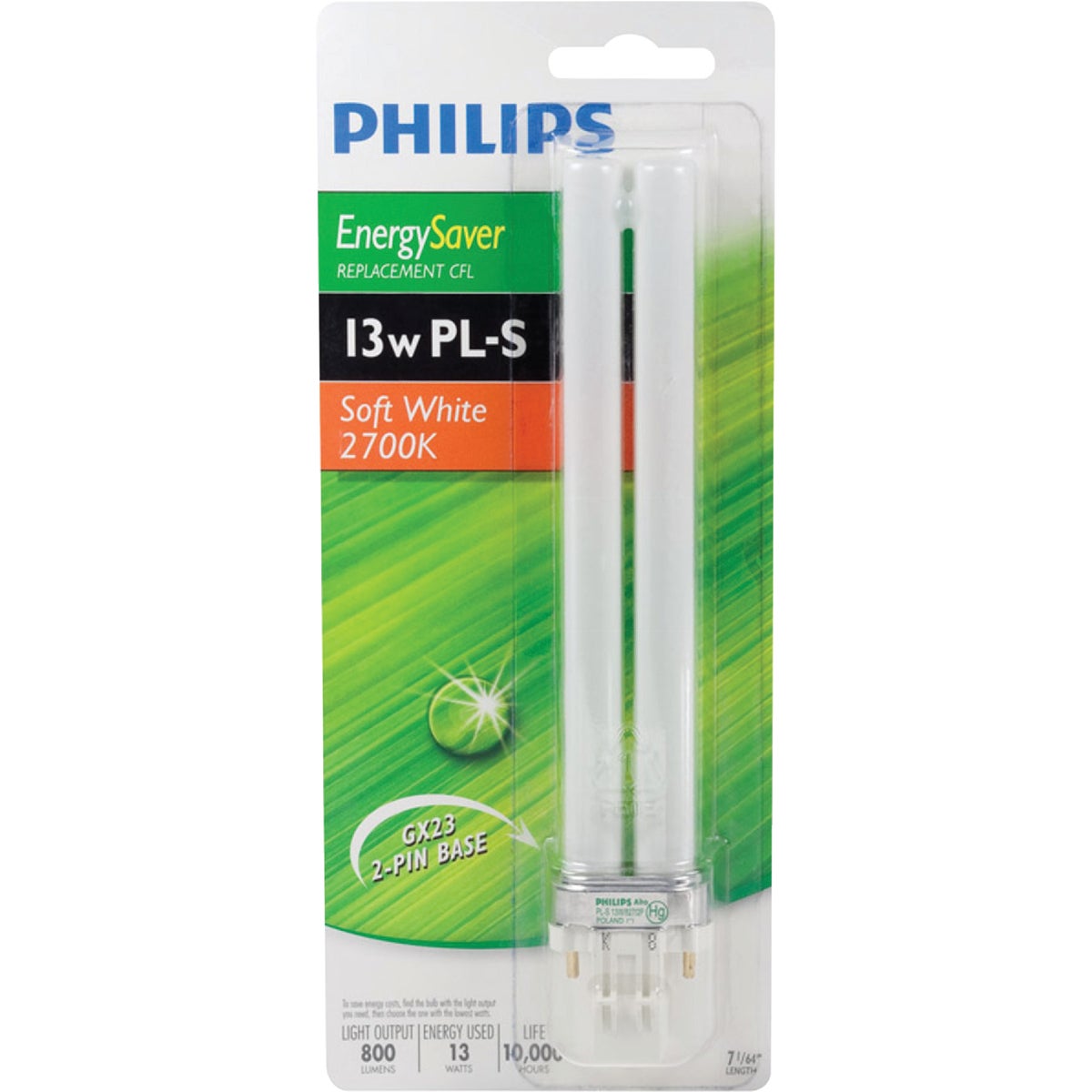 Philips Energy Saver 60W Equivalent Soft White GX23 Base PL-S CFL Light Bulb