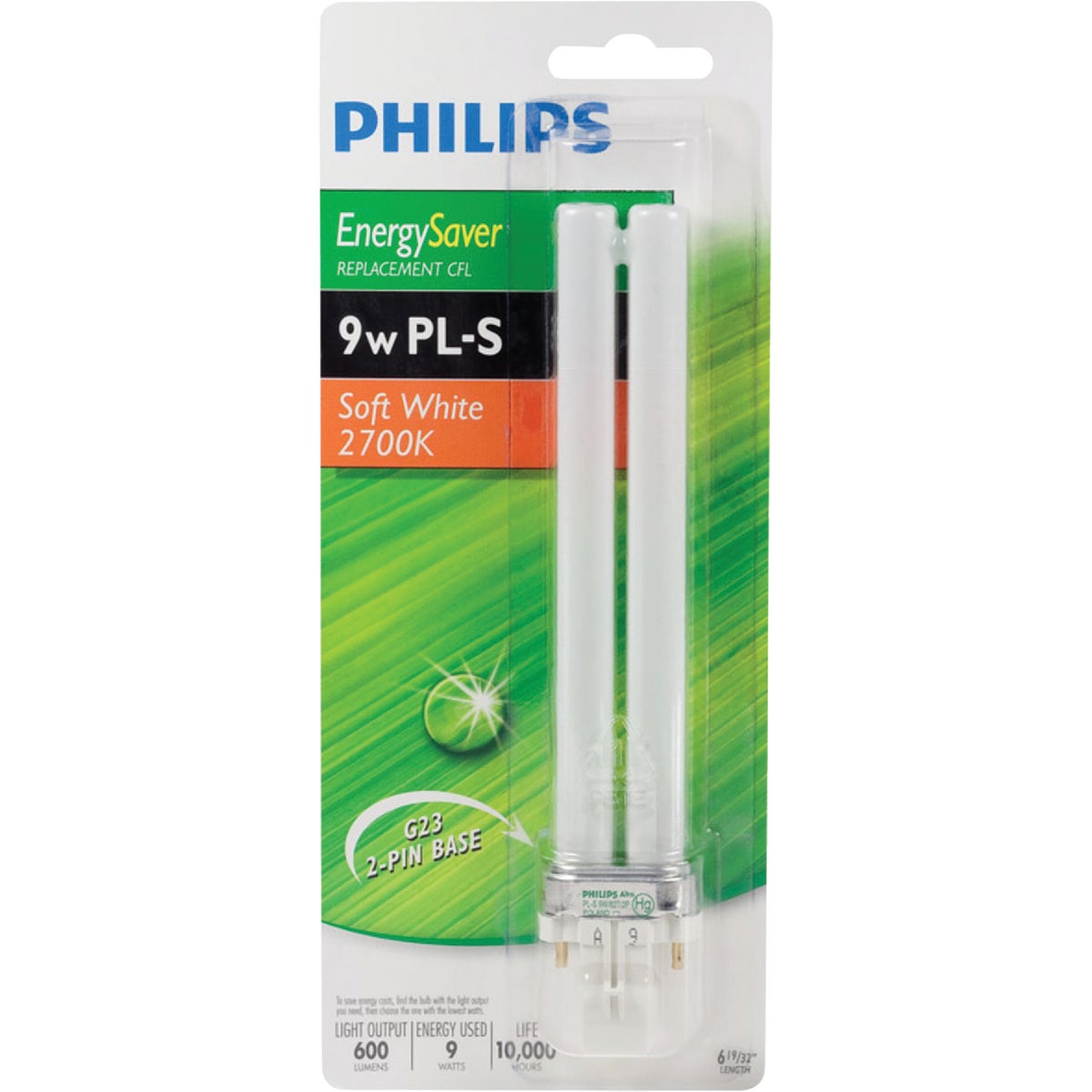 Philips Energy Saver 40W Equivalent Soft White G23 Base PL-S CFL Light Bulb