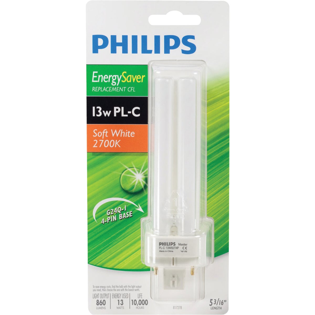Philips 60W Equivalent Soft White G24 Base PL-C CFL Light Bulb