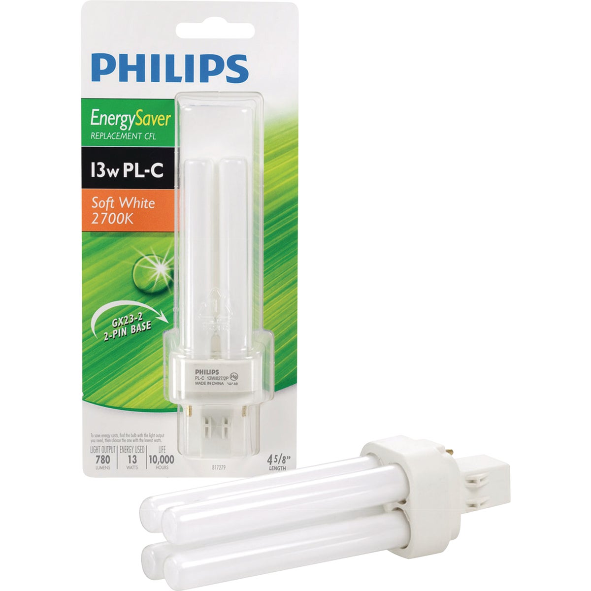 Philips Energy Saver 60W Equivalent Soft White GX23 Base PL-C CFL Light Bulb