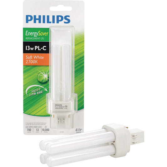 Philips Energy Saver 60W Equivalent Soft White GX23 Base PL-C CFL Light Bulb