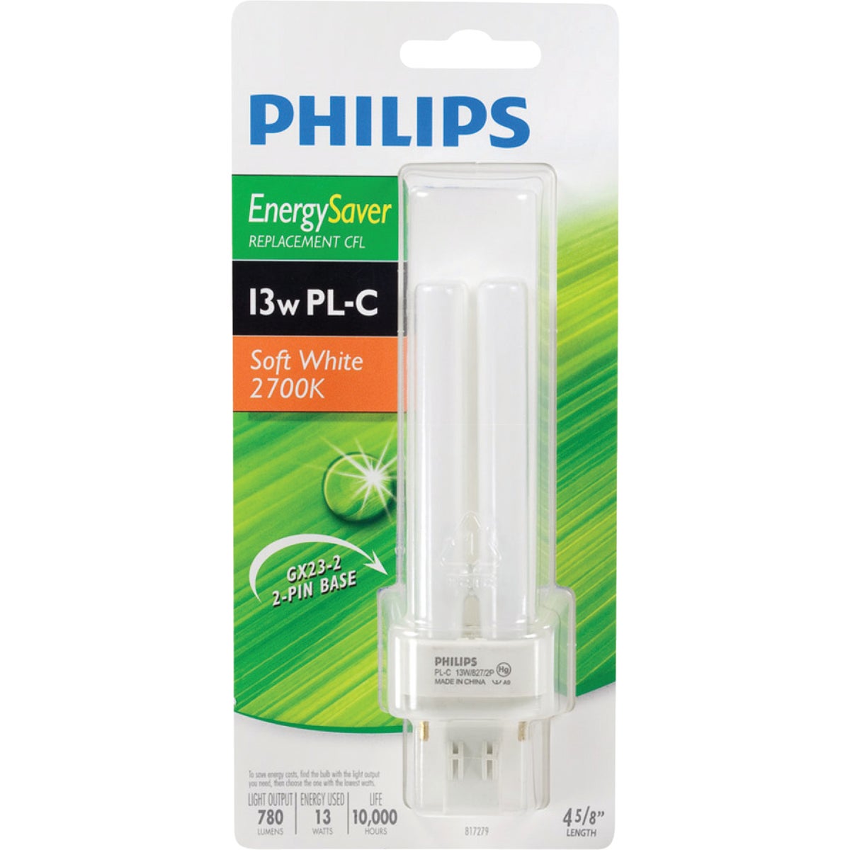 Philips Energy Saver 60W Equivalent Soft White GX23 Base PL-C CFL Light Bulb