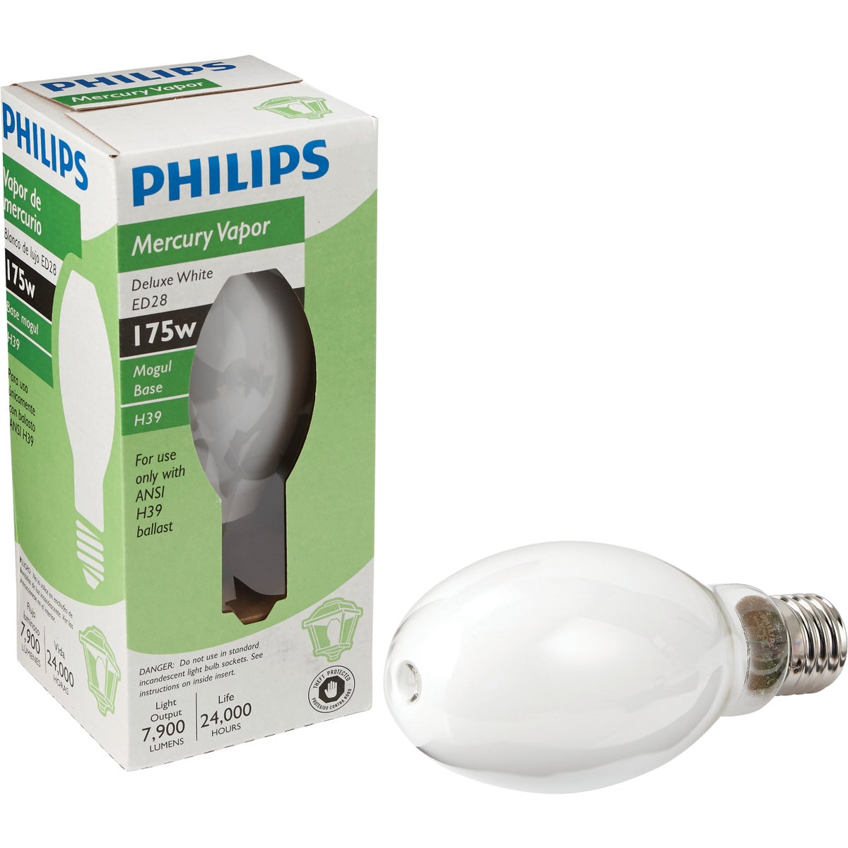 Philips 175W Coated ED28 Mogul Screw Mercury Vapor High-Intensity Light Bulb