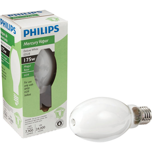 Philips 175W Coated ED28 Mogul Screw Mercury Vapor High-Intensity Light Bulb