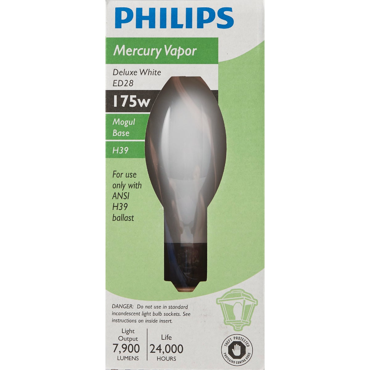 Philips 175W Coated ED28 Mogul Screw Mercury Vapor High-Intensity Light Bulb