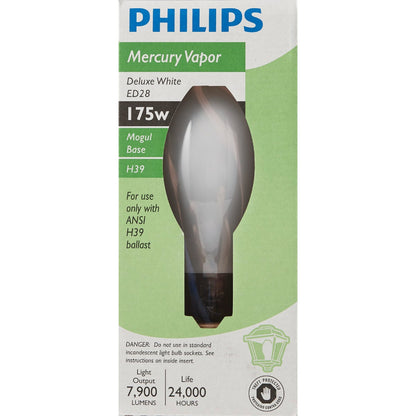 Philips 175W Coated ED28 Mogul Screw Mercury Vapor High-Intensity Light Bulb
