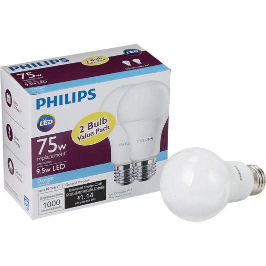 Philips 75W Equivalent Daylight A19 Medium LED Light Bulb (2-Pack)