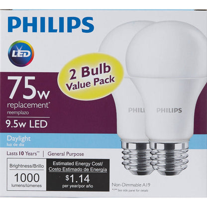 Philips 75W Equivalent Daylight A19 Medium LED Light Bulb (2-Pack)