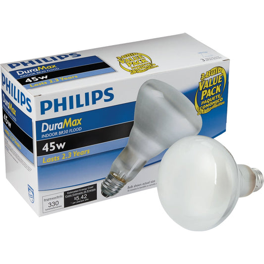 Philips DuraMax 45W Frosted Medium Base BR30 Incandescent Floodlight Light Bulb (3-Pack)