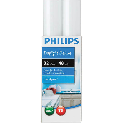 Philips 32W 48 In. Daylight Deluxe T8 Medium Bi-Pin Fluorescent Tube Light Bulb (2-Pack)