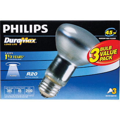 Philips DuraMax 45W Frosted Indoor Medium Base R20 Incandescent Floodlight Light Bulb (3-Pack)