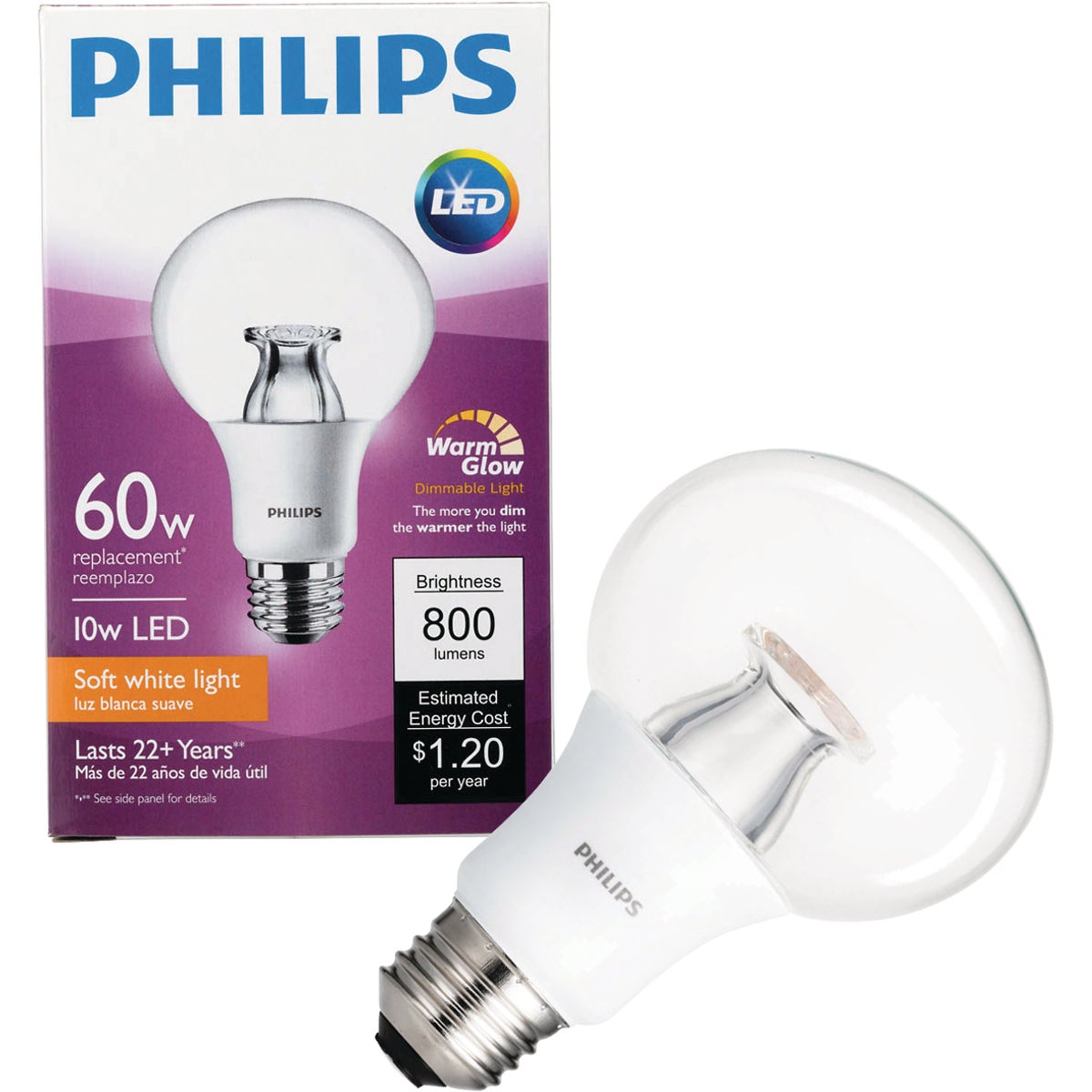 Philips Warm Glow 60W Equivalent Soft White G25 Medium Dimmable LED Decorative Globe Light Bulb