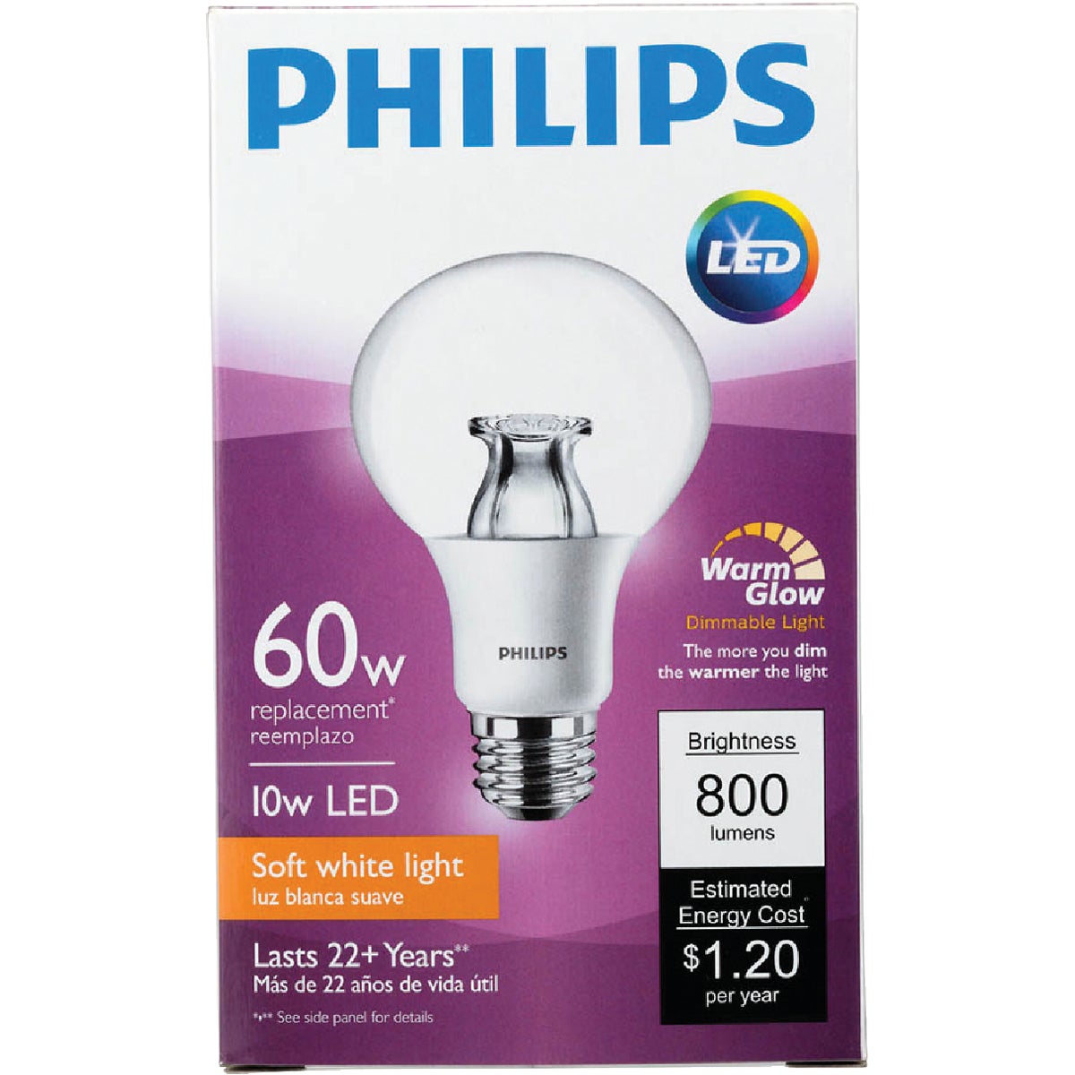 Philips Warm Glow 60W Equivalent Soft White G25 Medium Dimmable LED Decorative Globe Light Bulb