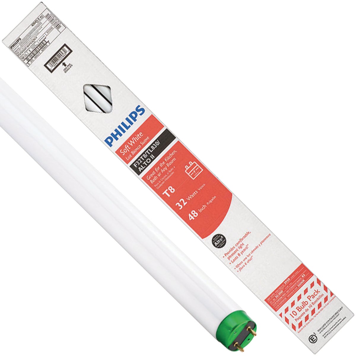 Philips ALTO 32W 48 In. Bright White T8 Medium Bi-Pin Fluorescent Tube Light Bulb (10-Pack)