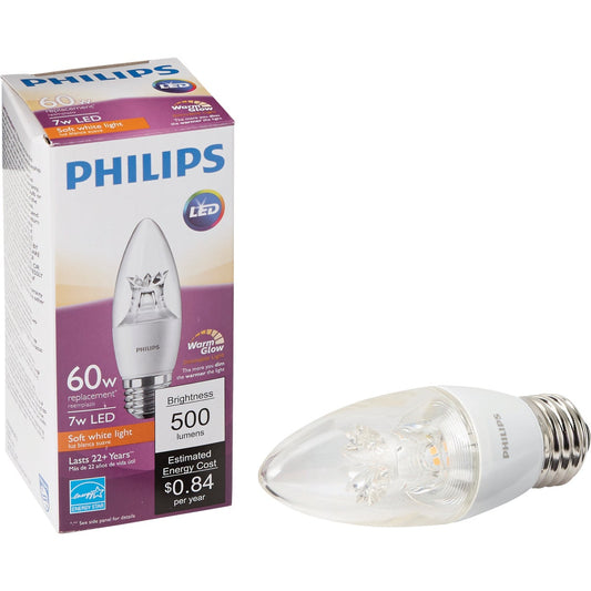 Philips Warm Glow 60W Equivalent Soft White B12 Medium Dimmable LED Decorative Light Bulb