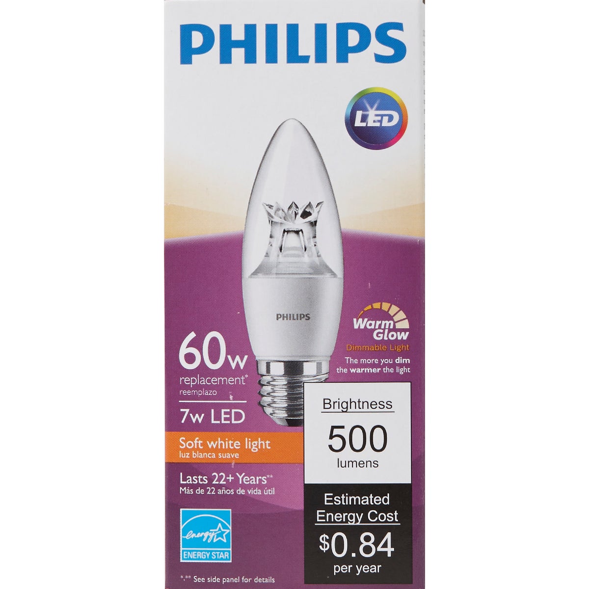 Philips Warm Glow 60W Equivalent Soft White B12 Medium Dimmable LED Decorative Light Bulb