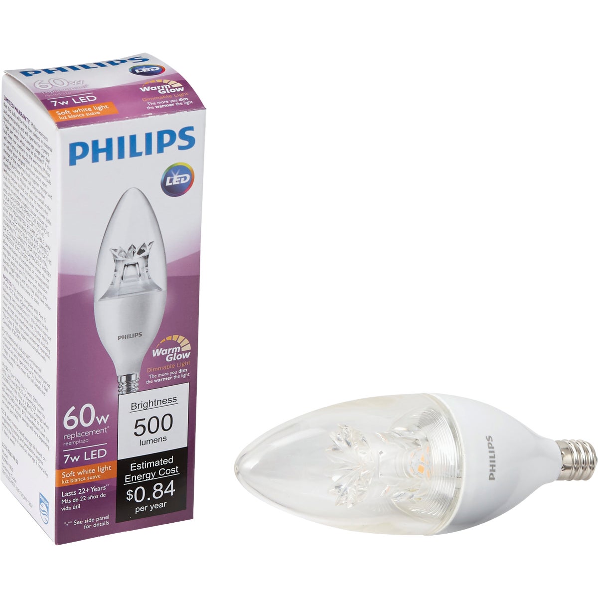 Philips Warm Glow 60W Equivalent Soft White B12 Candelabra Dimmable LED Decorative Light Bulb