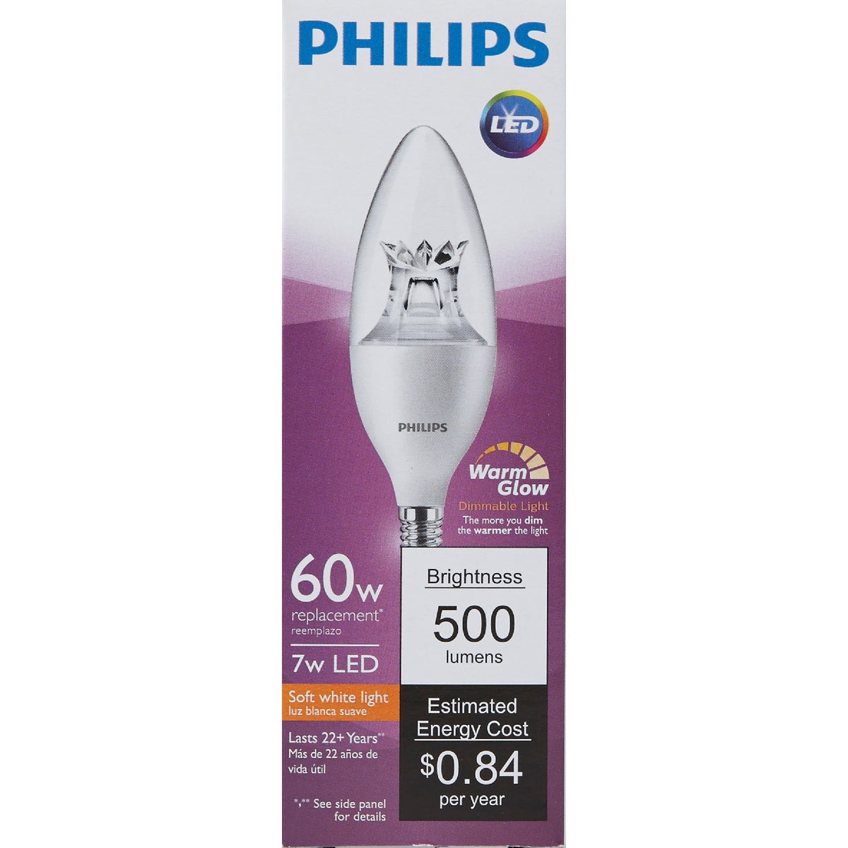 Philips Warm Glow 60W Equivalent Soft White B12 Candelabra Dimmable LED Decorative Light Bulb