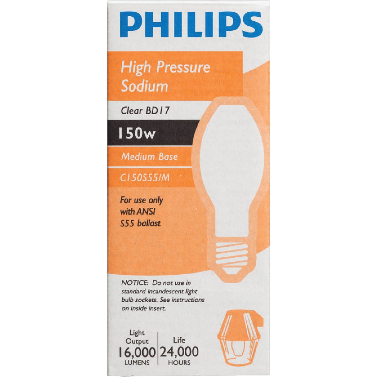 Philips 150W Clear BD17 Medium High-Pressure Sodium High-Intensity Light Bulb