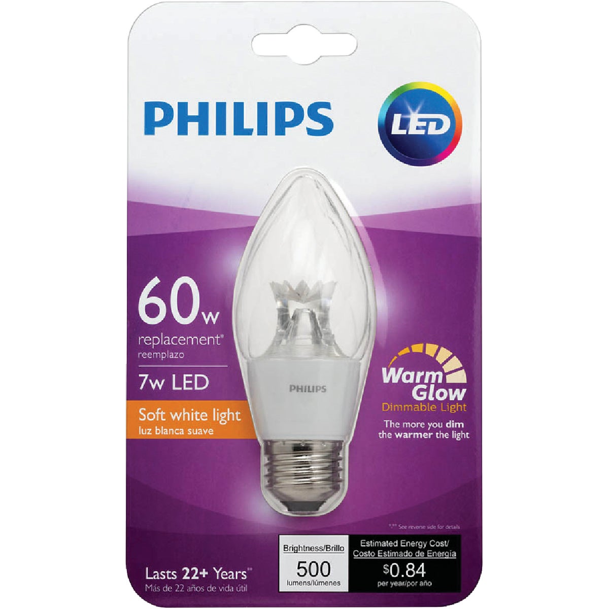 Philips Warm Glow 60W Equivalent Soft White F15 Medium Dimmable Post LED Decorative Light Bulb