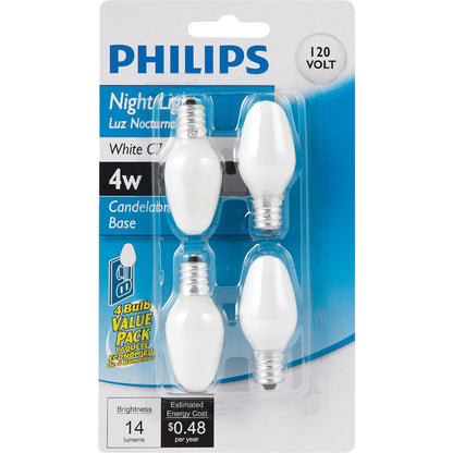 Philips 4W White Candelabra C7 Incandescent Night Light Bulb (4-Pack)