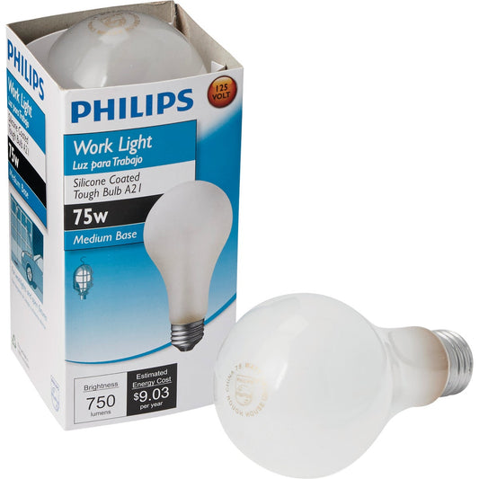 Philips 75W Silicone Coated Medium A21 Incandescent Rough Service Light Bulb