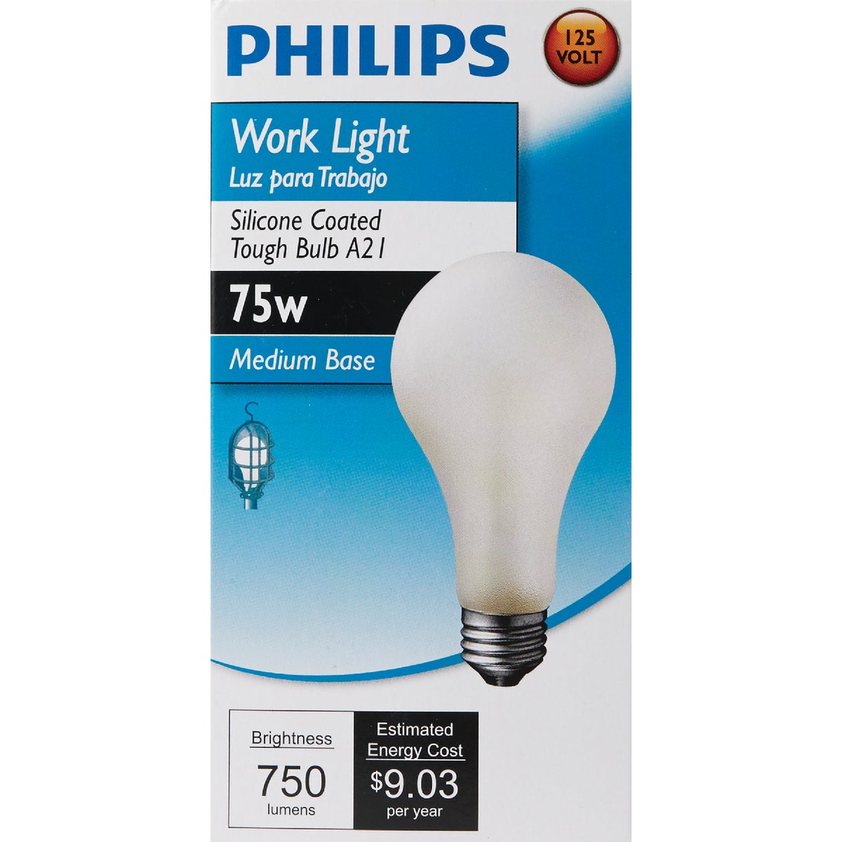 Philips 75W Silicone Coated Medium A21 Incandescent Rough Service Light Bulb