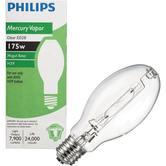 Philips 175W Clear ED28 Mogul Screw Mercury Vapor High-Intensity Light Bulb