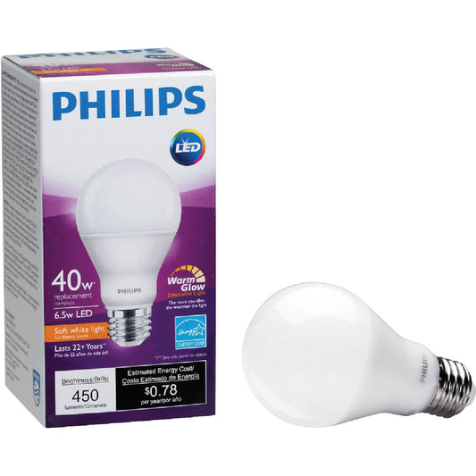 Philips Warm Glow 40W Equivalent Soft White A19 Medium Dimmable LED Light Bulb