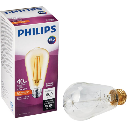 Philips Vintage Edison 40W Equivalent Soft White ST19 Medium LED Decorative Light Bulb