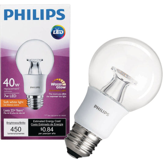 Philips Warm Glow 40W Equivalent Soft White A19 Medium Dimmable LED Light Bulb