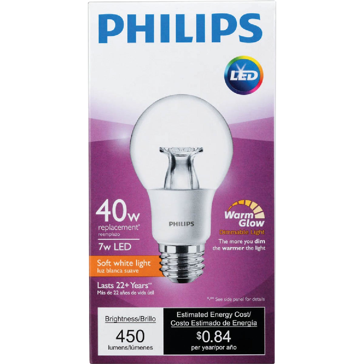 Philips Warm Glow 40W Equivalent Soft White A19 Medium Dimmable LED Light Bulb