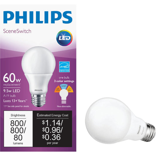 Philips SceneSwitch 60W Equivalent Daylight/Soft White/Warm Glow A19 Medium LED Light Bulb